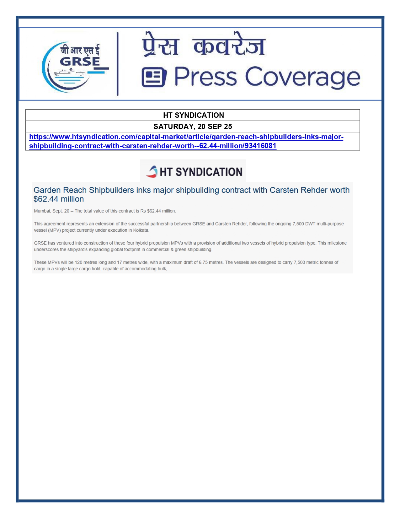 Press Coverage : 20 Sept 25: THE TELERAPH  